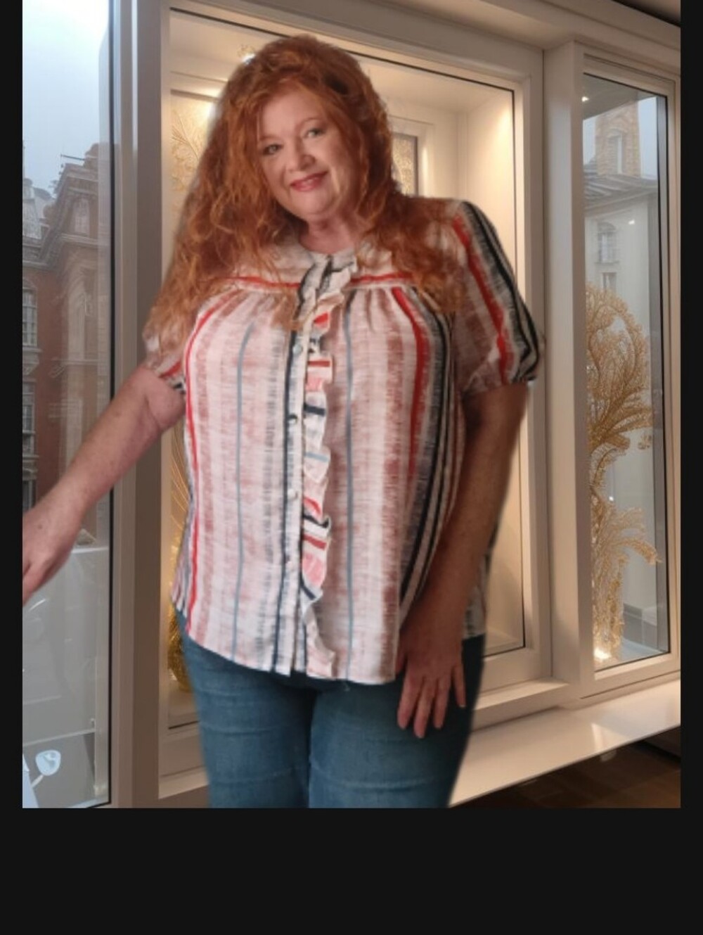 Posh Boutique Striped Button Front Smock Style Top; Red, Navy Blue, Rust & Cream - Picture 4 of 13